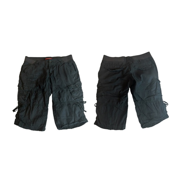 Distressed Holes Unionbay Cropped Cargo Capris Black, Stretch Waist Pant 7 - Picture 1 of 16